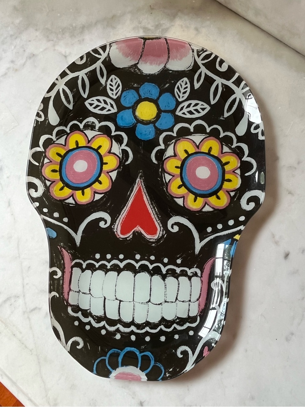 Hand Painted Sugar Skull Glass Plate 13x9